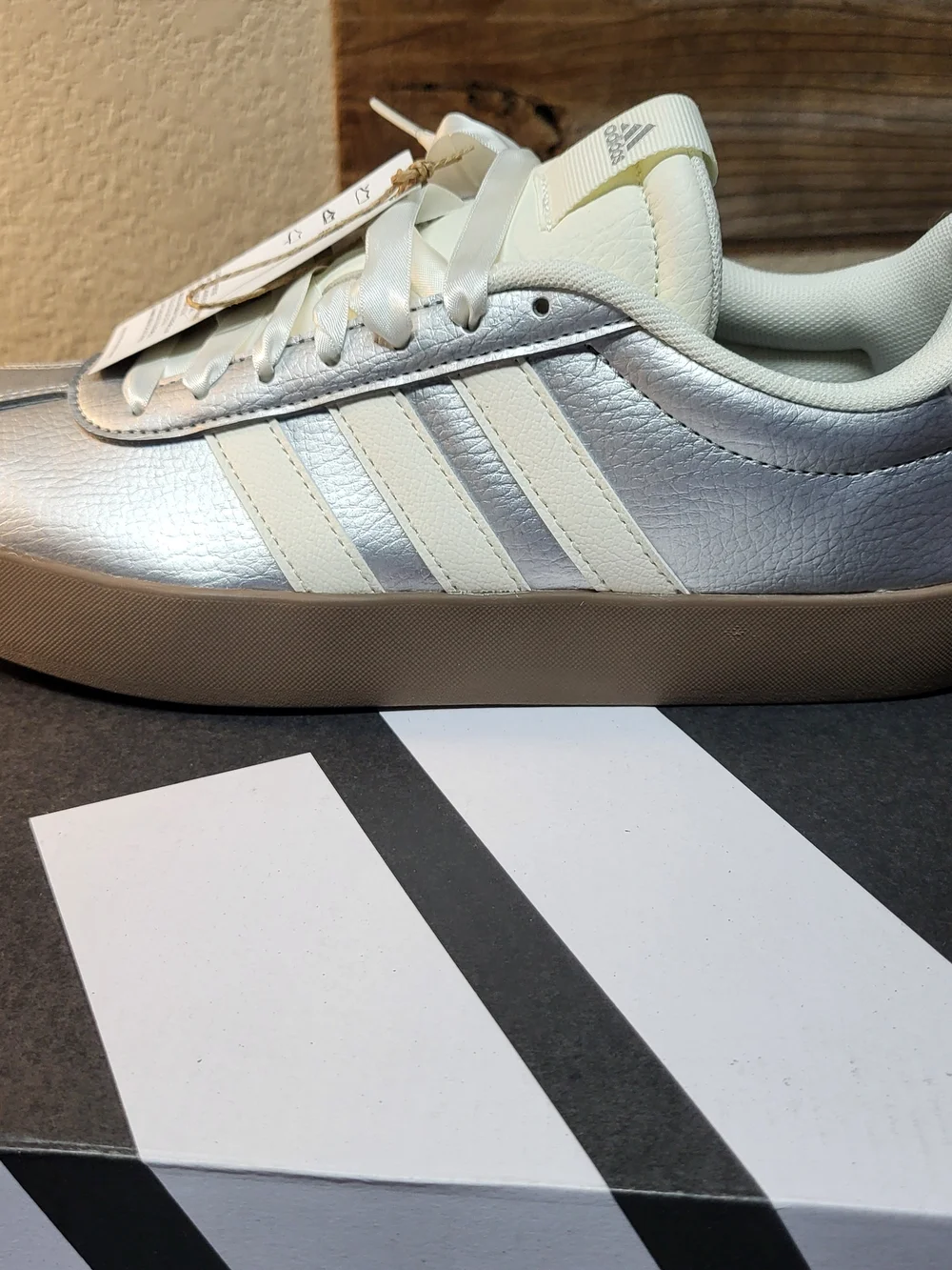 *NEW* Adidas VL Court 3.0 Silver Metallic Gum JQ7315 Women's Size 10 with Box